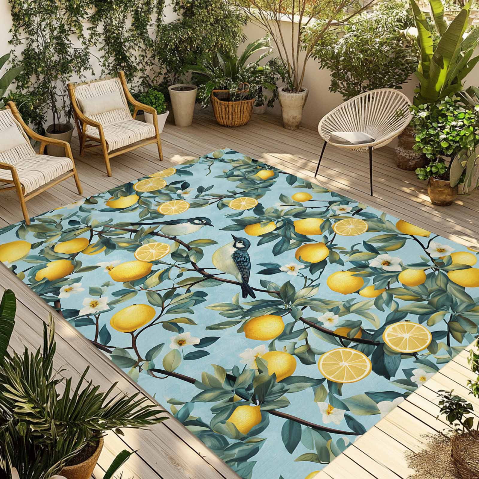 Fsddascl Lemon Bird Outdoor Rug for Patio/Deck/Porch, Non-Slip Large ...