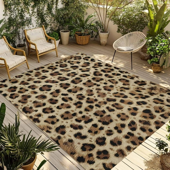 Fsddascl Leopard Prints Outdoor Rug for Patio/Deck/Porch, Non-Slip Large Area Rug 5 x 8 Ft, Modern Geometric Animals Textured Indoor Outdoor Rugs Washable Area Rugs, Reversible Camping Rug Carpet