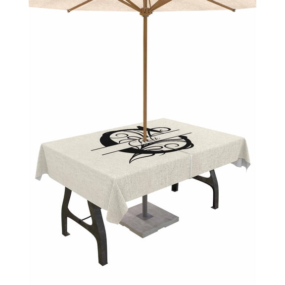 Fsddascl Letter C Outdoor Tablecloth - 60x102 Inch Rectangle Dining Table Cover, Monogram Words Waterproof Outdoor Table Cloth with Umbrella Hole & Zipper for Picnic/Patio/Party