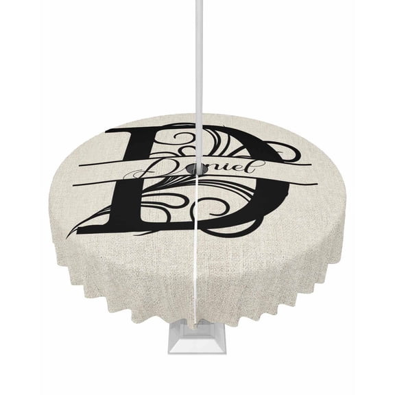 Fsddascl Letter D Outdoor Tablecloth - 54 Inch Round Dining Table Cover, Monogram Words Waterproof Outdoor Table Cloth with Umbrella Hole & Zipper for Picnic/Patio/Party
