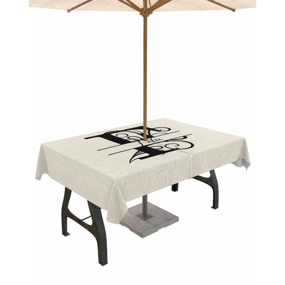 Fsddascl Letter F Outdoor Tablecloth - 54x80 Inch Rectangle Dining Table Cover, Monogram Words Waterproof Outdoor Table Cloth with Umbrella Hole & Zipper for Picnic/Patio/Party