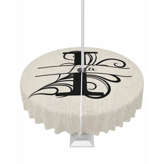 Fsddascl Letter I Outdoor Tablecloth - 54 Inch Round Dining Table Cover, Monogram Words Waterproof Outdoor Table Cloth with Umbrella Hole & Zipper for Picnic/Patio/Party