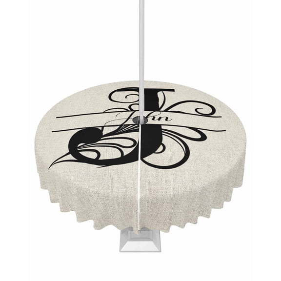 Fsddascl Letter J Outdoor Tablecloth - 54 Inch Round Dining Table Cover, Monogram Words Waterproof Outdoor Table Cloth with Umbrella Hole & Zipper for Picnic/Patio/Party