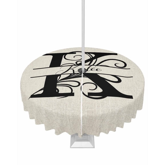 Fsddascl Letter K Outdoor Tablecloth - 54 Inch Round Dining Table Cover, Monogram Words Waterproof Outdoor Table Cloth with Umbrella Hole & Zipper for Picnic/Patio/Party