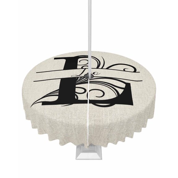 Fsddascl Letter L Outdoor Tablecloth - 54 Inch Round Dining Table Cover, Monogram Words Waterproof Outdoor Table Cloth with Umbrella Hole & Zipper for Picnic/Patio/Party