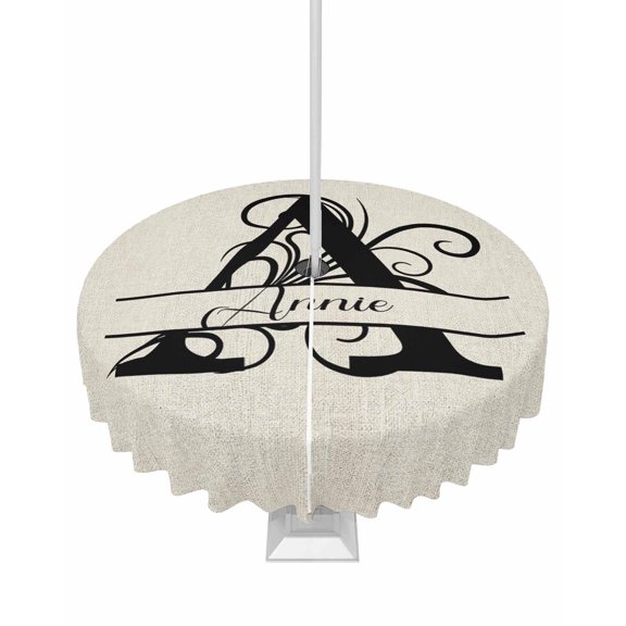 Fsddascl Letter A Outdoor Tablecloth - 54 Inch Round Dining Table Cover, Monogram Words Waterproof Outdoor Table Cloth with Umbrella Hole & Zipper for Picnic/Patio/Party
