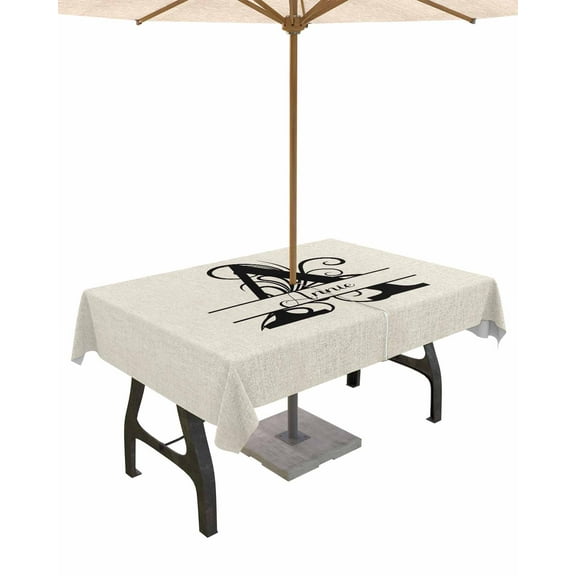 Fsddascl Letter A Outdoor Tablecloth - 60x102 Inch Rectangle Dining Table Cover, Monogram Words Waterproof Outdoor Table Cloth with Umbrella Hole & Zipper for Picnic/Patio/Party