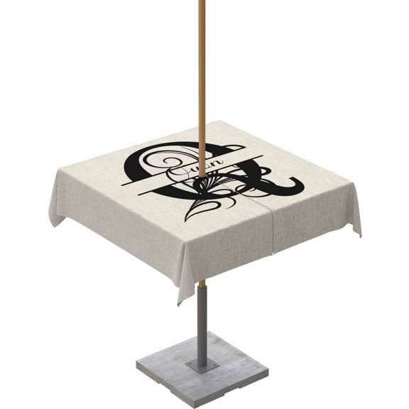 Fsddascl Letter Q Outdoor Tablecloth - 54x54 Inch Square Dining Table Cover, Monogram Words Waterproof Outdoor Table Cloth with Umbrella Hole & Zipper for Picnic/Patio/Party