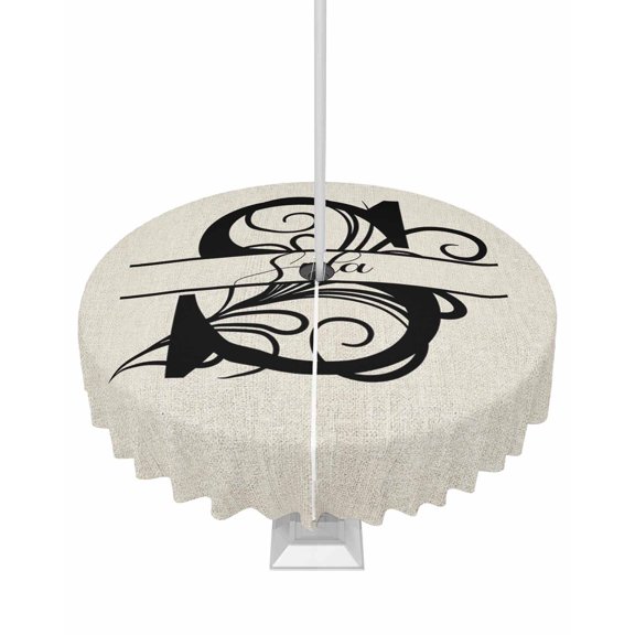 Fsddascl Letter S Outdoor Tablecloth - 54 Inch Round Dining Table Cover, Monogram Words Waterproof Outdoor Table Cloth with Umbrella Hole & Zipper for Picnic/Patio/Party