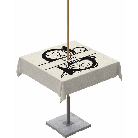 Fsddascl Letter S Outdoor Tablecloth - 54x54 Inch Square Dining Table Cover, Monogram Words Waterproof Outdoor Table Cloth with Umbrella Hole & Zipper for Picnic/Patio/Party