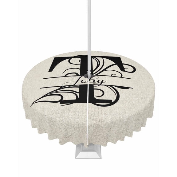 Fsddascl Letter T Outdoor Tablecloth - 54 Inch Round Dining Table Cover, Monogram Words Waterproof Outdoor Table Cloth with Umbrella Hole & Zipper for Picnic/Patio/Party