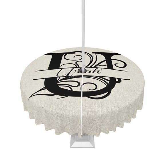 Fsddascl Letter U Outdoor Tablecloth - 54 Inch Round Dining Table Cover, Monogram Words Waterproof Outdoor Table Cloth with Umbrella Hole & Zipper for Picnic/Patio/Party
