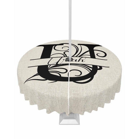 Fsddascl Letter U Outdoor Tablecloth - 60 Inch Round Dining Table Cover, Monogram Words Waterproof Outdoor Table Cloth with Umbrella Hole & Zipper for Picnic/Patio/Party