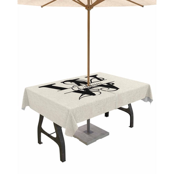 Fsddascl Letter W Outdoor Tablecloth - 60x120 Inch Rectangle Dining Table Cover, Monogram Words Waterproof Outdoor Table Cloth with Umbrella Hole & Zipper for Picnic/Patio/Party
