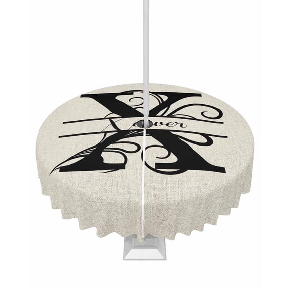 Fsddascl Letter X Outdoor Tablecloth - 54 Inch Round Dining Table Cover, Monogram Words Waterproof Outdoor Table Cloth with Umbrella Hole & Zipper for Picnic/Patio/Party
