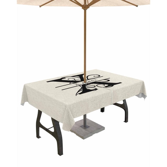 Fsddascl Letter X Outdoor Tablecloth - 60x102 Inch Rectangle Dining Table Cover, Monogram Words Waterproof Outdoor Table Cloth with Umbrella Hole & Zipper for Picnic/Patio/Party