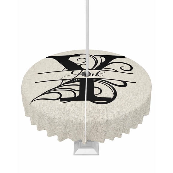 Fsddascl Letter Y Outdoor Tablecloth - 54 Inch Round Dining Table Cover, Monogram Words Waterproof Outdoor Table Cloth with Umbrella Hole & Zipper for Picnic/Patio/Party