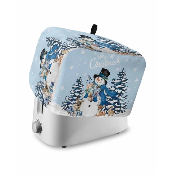 Fsddascl Light Blue Christmas Snowman Small Toaster Cover 2 Slice, Kitchen Appliance Covers, Xmas Tree Elk Gifts Snowflake Toaster Oven Cover with Loop, Bread Machine Cover Polyester Dust Cover