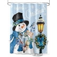 thumbnail image 1 of Fsddascl Light Blue Snowman Christmas Shower Curtain Set - Extra Long 72" x 96" Washable Bathtub Curtain with 12 Hooks, Xmas Gifts Wreath Snowflake Waterproof Fabric Shower Curtains for Bathroom, 1 of 6