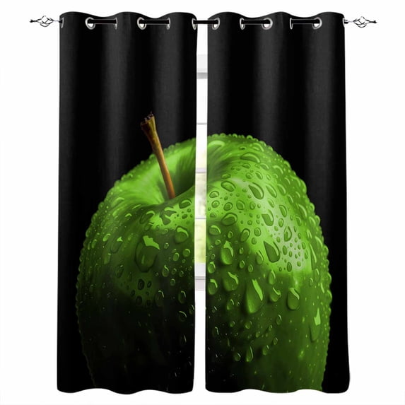 Fsddascl Light Green Fruit Blackout Curtains for Bedroom/Living Room, Thermal Insulated Kitchen Curtains, Modern Minimalist Decor Black Background Grommet Darkening Window Treatment Drapes 42"x63"x2