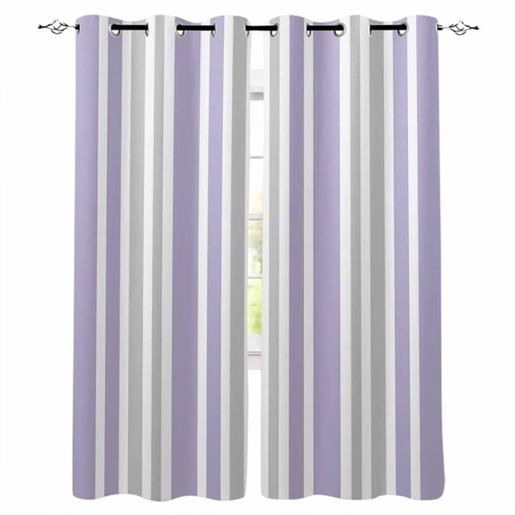Fsddascl Light Purple Grey Stripe Blackout Curtains for Bedroom/Living Room, Thermal Insulated Kitchen Curtains, Farmhouse Minimalist Striped Grommet Darkening Window Treatment Drapes 52"x84"x2