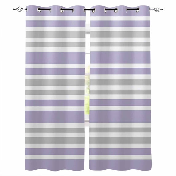 Fsddascl Light Purple Stripes Blackout Curtains for Bedroom/Living Room, Thermal Insulated Kitchen Curtains, Modern Minimalist Horizontal Lines Grommet Darkening Window Treatment Drapes 27.5"x39"x2
