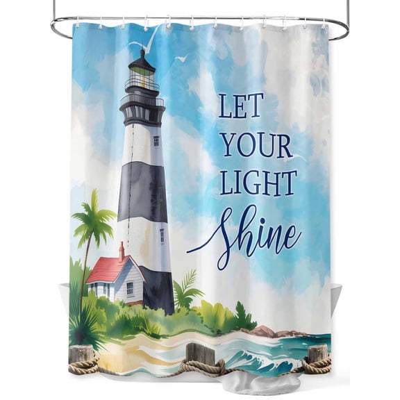 Fsddascl Lighthouse Shower Curtain Set - Long 72" x 84" Washable Bathtub Curtain with 12 Hooks, Blue Coastal Nautical Ocean Beach Palm Tree Waterproof Fabric Stall Shower Curtains for Bathroom