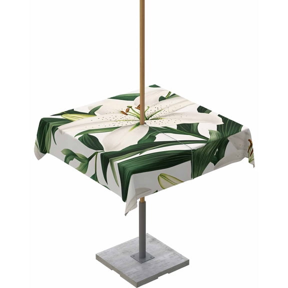 Fsddascl Lily Flower Outdoor Tablecloth - 54x54 Inch Square Dining Table Cover, Nature Botanical Garden Florals Watercolor Waterproof Outdoor Table Cloth with Umbrella Hole & Zipper for Picnic/Patio