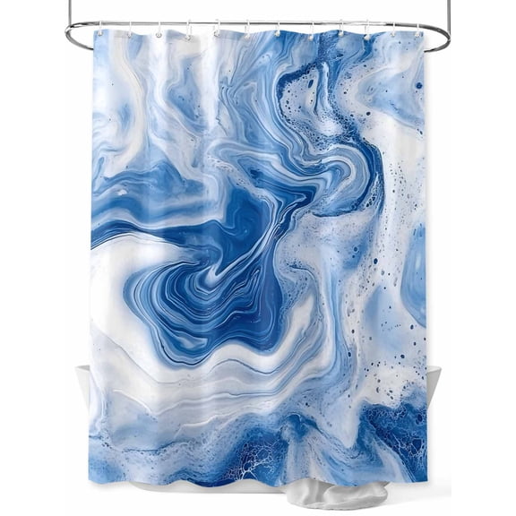 Fsddascl Marble Blue Shower Curtain Set - Small 36" x 72" Washable Bathtub Curtain with 12 Hooks, Ceramic Style Grunge Scratches Watercolor Waterproof Fabric Stall Shower Curtains for Bathroom