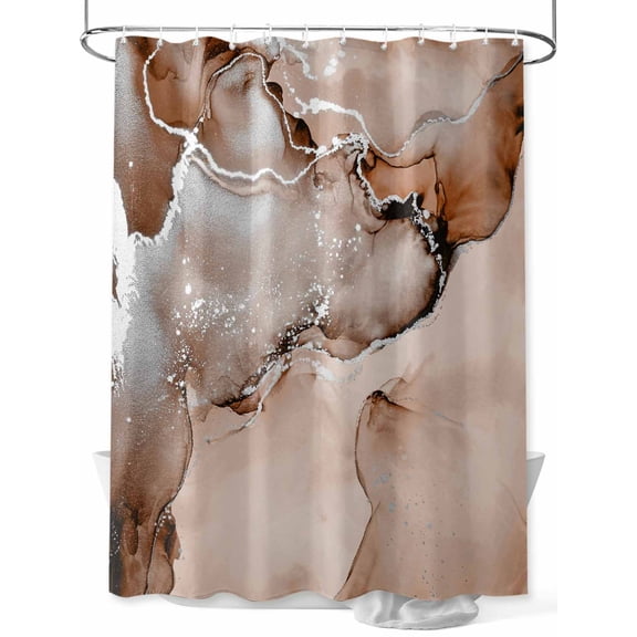 Fsddascl Marble Brown Shower Curtain Set - 60" x 72" Washable Bathtub Curtain with 12 Hooks, Modern Abstract Ink Painting Luxury Waterproof Fabric Stall Shower Curtains for Bathroom/Bathtub Décor