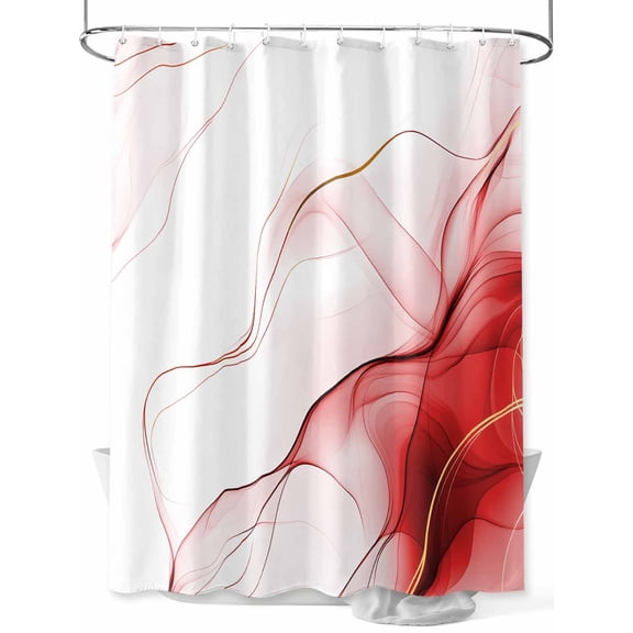 Fsddascl Marble Red Shower Curtain Set - Extra Long 72" x 96" Washable Bathtub Curtain with 12 Hooks, Gold White Modern Gradient Ocean Wavy Ripple Waterproof Fabric Stall Shower Curtains for Bathroom