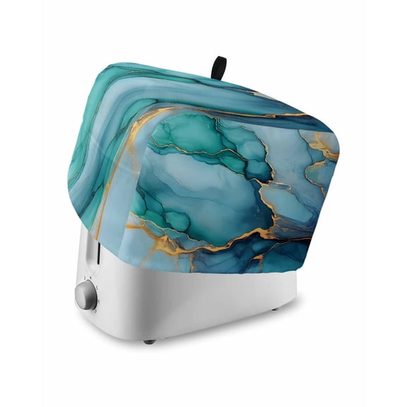 Fsddascl Marble Teal Yellow Toaster Cover 4 Slice, Large Kitchen Appliance Covers, Modern Art Ink Painting Toaster Oven Cover with Loop, Bread Machine Cover Polyester Dust Cover Protection