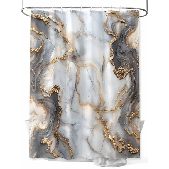 Fsddascl Marble White Gold Shower Curtain Set - 36" x 78" Washable Bathtub Curtain with 12 Hooks, Abstract Modern Geometric Printed Waterproof Fabric Stall Shower Curtains for Bathroom/Bathtub