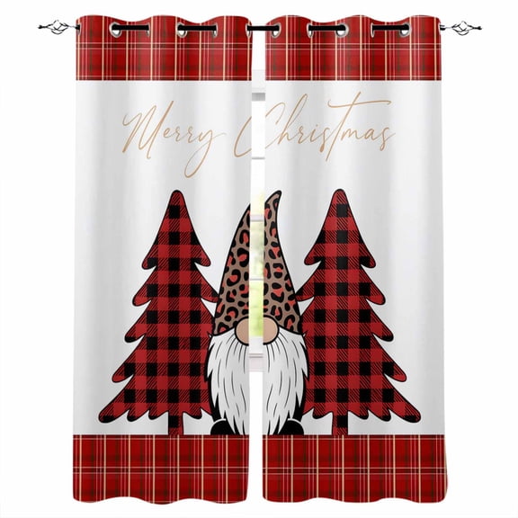 Fsddascl Merry Christmas Blackout Curtains for Bedroom/Living Room, Thermal Insulated Kitchen Curtains, Gnomes Red Xmas Tree Buffalo Plaid Grommet Darkening Window Treatment Drapes 27.5"x39"x2