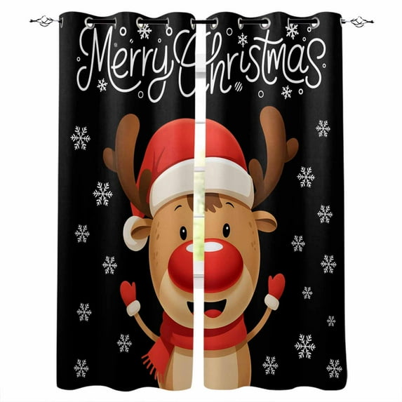 Fsddascl Merry Christmas Blackout Curtains for Bedroom/Living Room, Thermal Insulated Kitchen Curtains, Winter Cartoon Xmas Deer Snowflake Grommet Darkening Window Treatment Drapes 52"x72"x2