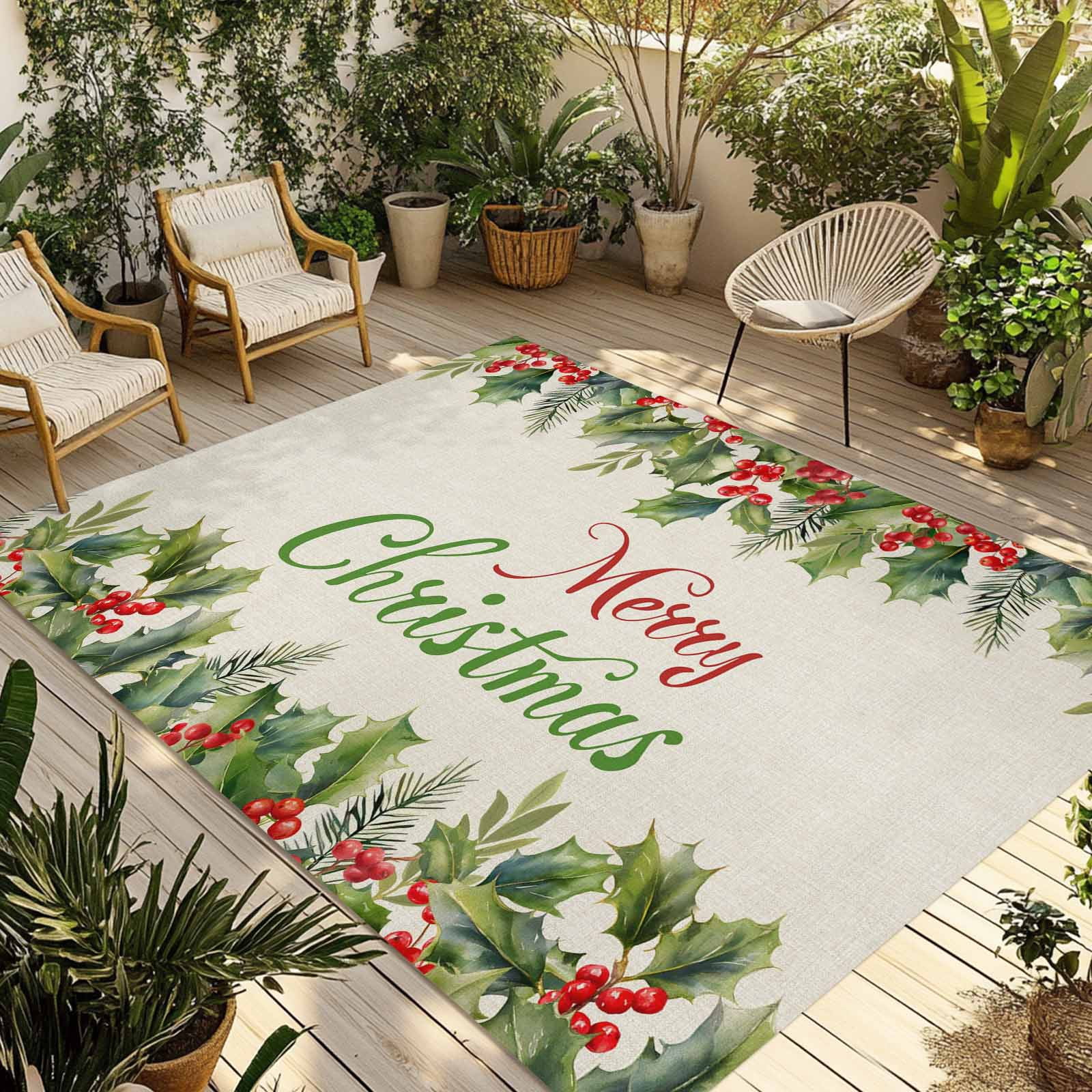 Fsddascl Merry Christmas Outdoor Rug for Patio/Deck, Non-Slip Large ...