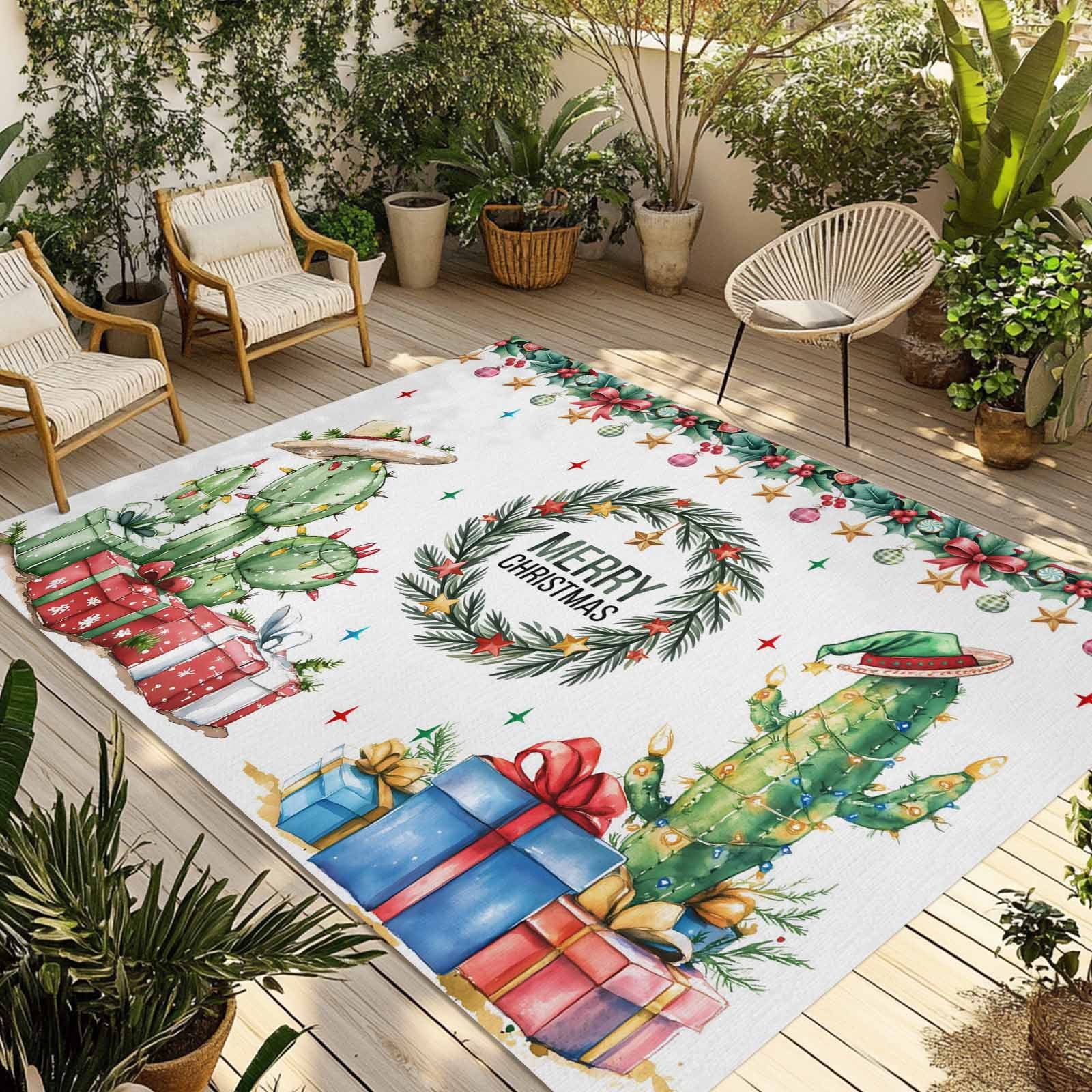 Fsddascl Merry Christmas Outdoor Rug for Patio/Deck/Porch, Non-Slip ...