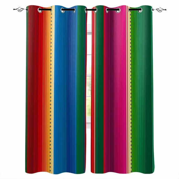 Fsddascl Mexican Stripes Blackout Curtains for Bedroom/Living Room, Thermal Insulated Kitchen Curtains, Blue Boho Red Green Orange Art Simple Grommet Darkening Window Treatment Drapes 27.5"x39"x2