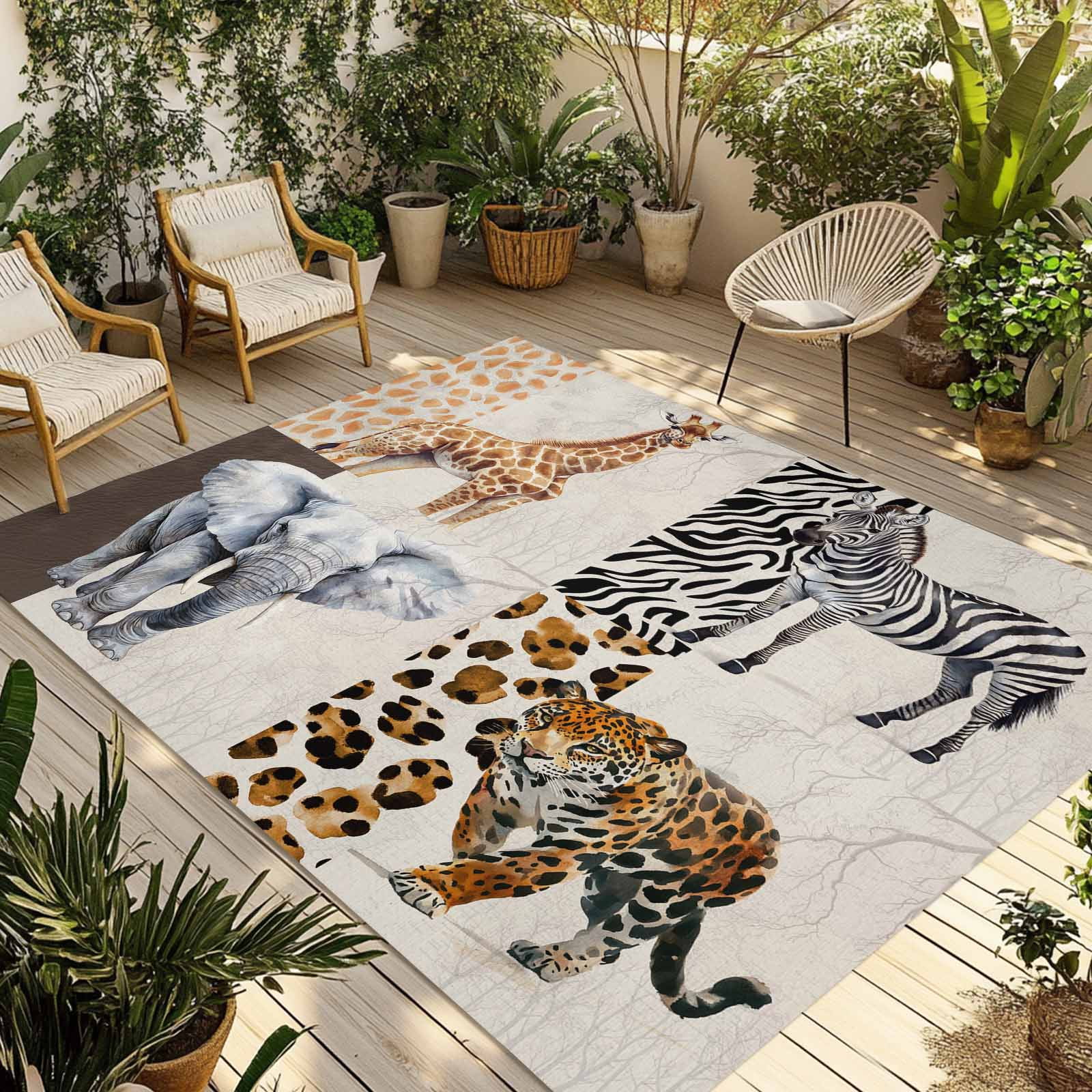 Fsddascl Modern Animals Outdoor Rug for Patio/Deck/Porch, Non-Slip ...