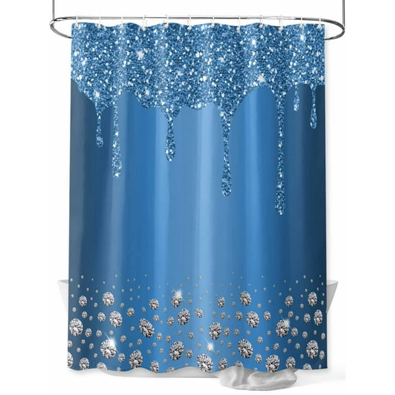 Fsddascl Modern Blue Shower Curtain Set - 72" x 78" Washable Bathtub Curtain with 12 Hooks, Abstract Diamond Luxury Gradient Waterproof Fabric Stall Shower Curtains for Bathroom/Bathtub Décor