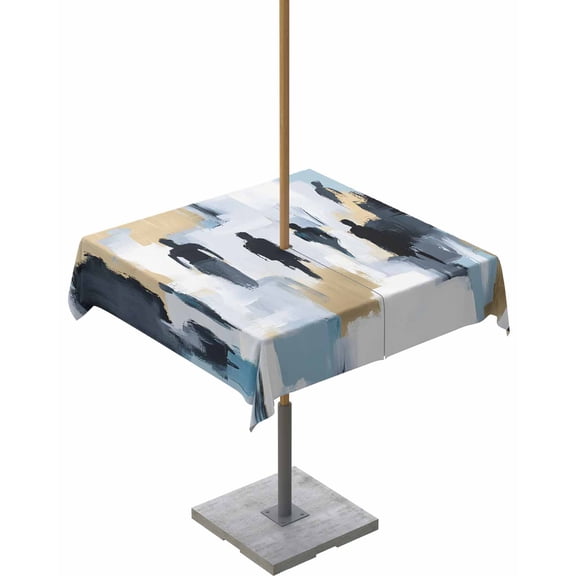 Fsddascl Modern Canvas Outdoor Tablecloth - 54x54 Inch Square Dining Table Cover, Abstract Oil Painting Art Waterproof Outdoor Table Cloth with Umbrella Hole & Zipper for Picnic/Patio/Party