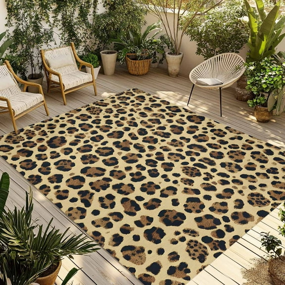 Fsddascl Modern Leopard Textured Outdoor Rug for Patio/Deck/Porch, Non-Slip Large Area Rug 5 x 8 Ft, Chic Animal Fur Printed Indoor Outdoor Rugs Washable Area Rugs, Reversible Camping Rug Carpet