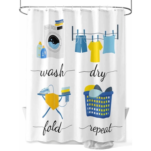 Fsddascl Modern Minimalist Shower Curtain Set - Extra Long 72" x 96" Washable Bathtub Curtain with 12 Hooks, Cartoon Laundry Room Washing Machine Waterproof Fabric Stall Shower Curtains for Bathroom