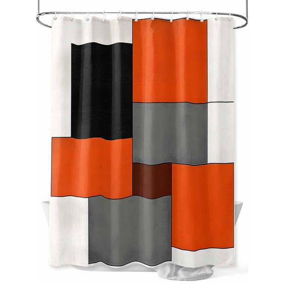 Fsddascl Modern Orange Beige Shower Curtain Set - Long 72" x 84" Washable Bathtub Curtain with 12 Hooks, Abstract Black Grey Color Blocks Waterproof Fabric Stall Shower Curtains for Bathroom/Bathtub