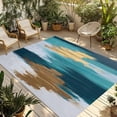 thumbnail image 1 of Fsddascl Modern Teal Green Outdoor Rug for Patio/Deck/Porch, Non-Slip Large Area Rug 5 x 8 Ft, Abstract White Gold Oil Painting Indoor Outdoor Rugs Washable Area Rugs, Reversible Camping Rug Carpet, 1 of 5