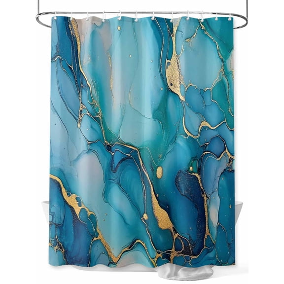 Fsddascl Modern Turquoise Shower Curtain Set - Extra Long 72" x 96" Washable Bathtub Curtain with 12 Hooks, Abstract Teal Gold Marble Textured Waterproof Fabric Stall Shower Curtains for Bathroom