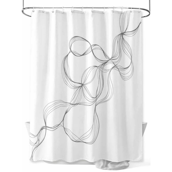 Fsddascl Modern White Shower Curtain Set - Small 36" x 72" Washable Bathtub Curtain with 12 Hooks, Minimalist Abstract Ribbon A Sketch Rt Waterproof Fabric Stall Shower Curtains for Bathroom/Bathtub