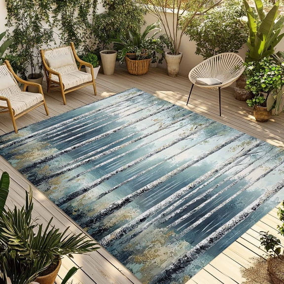 Fsddascl Modernism Tree Outdoor Rug for Patio/Deck/Porch, Non-Slip Large Area Rug 5 x 8 Ft, Spring Forest Scene Oil Painted Indoor Outdoor Rugs Washable Area Rugs, Reversible Camping Rug Carpet