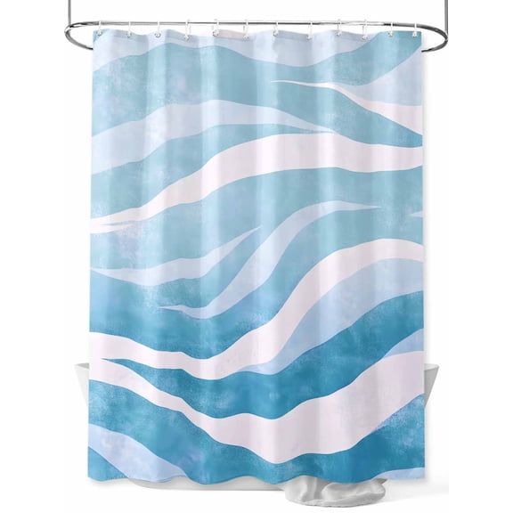 Fsddascl Moire Blue Ombre Shower Curtain Set - Standard 72" x 72" Washable Bathtub Curtain with 12 Hooks, Abstract Art Waves Stripe Waterproof Fabric Stall Shower Curtains for Bathroom/Bathtub