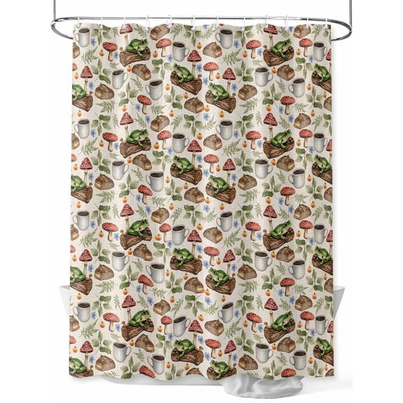 Fsddascl Mushroom Frog Shower Curtain Set - 72" x 78" Washable Bathtub Curtain with 12 Hooks, Sage Green Leaf Brown Retro Coffee Bread Waterproof Fabric Stall Shower Curtains for Bathroom/Bathtub